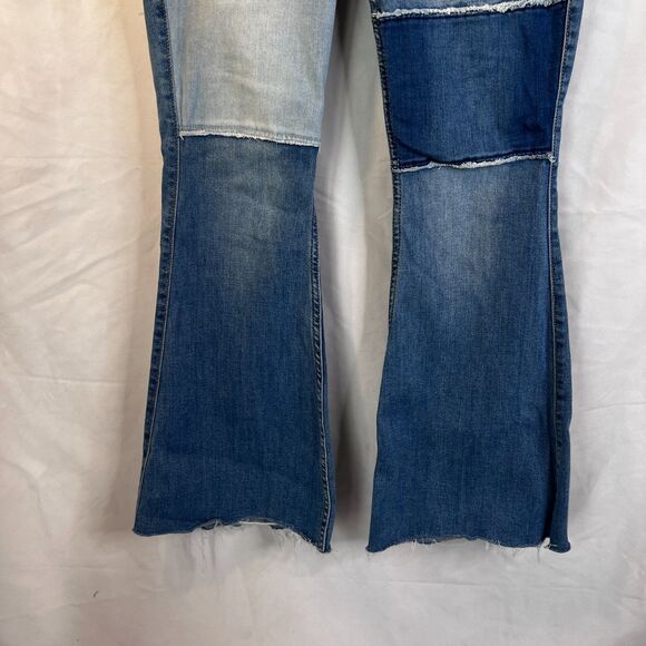 Hollister Patchy Patchwork Flare Leg Denim Jeans Raw Hem High Rise JRS SZ 5R-27 - Picture 6 of 10